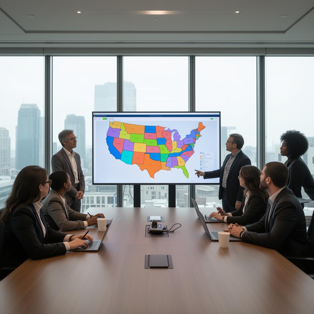 Group operations team reviewing a national dashboard
