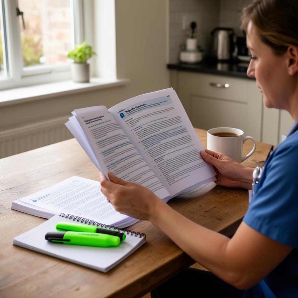 New provider reading regulator guidance at a kitchen table
