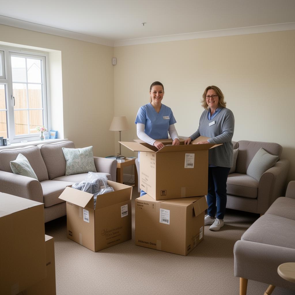 New care provider unpacking boxes in a freshly fitted out home