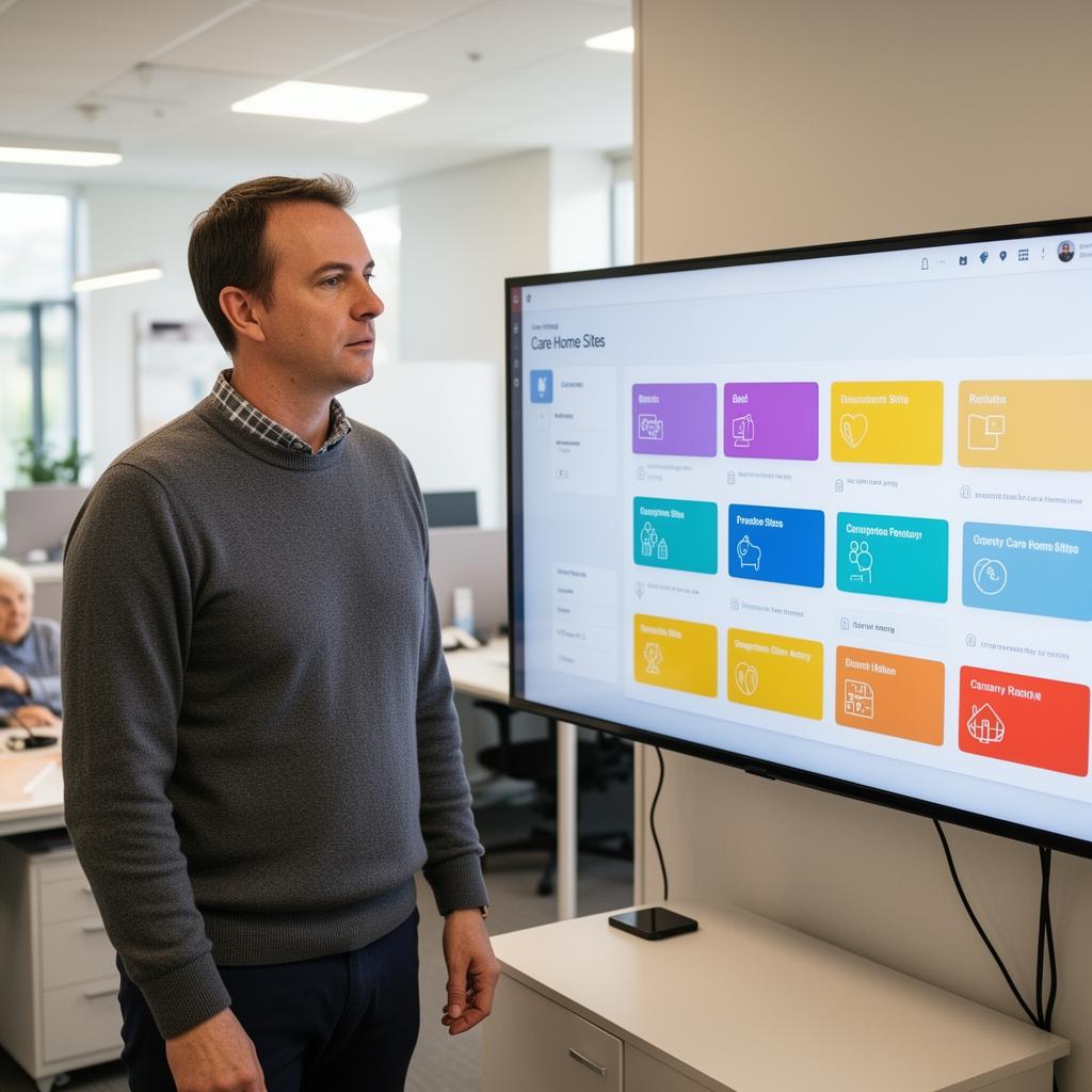 Small group director reviewing dashboards across multiple homes